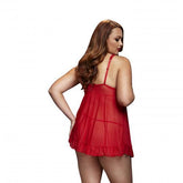 Baci - Transparante Babydoll Met Open Cups - Curvy - Rood - PlayForFun